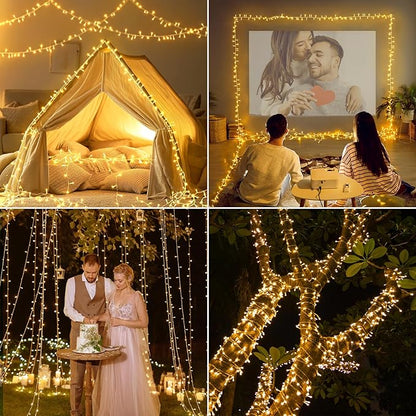 2 Pack 16.5Ft 100 LED Fairy Lights Battery Powered, Outdoor Waterproof Warm White String Lights with Remote, Dimmable Twinkle Lights for Bedroom Wedding Party Classroom Tree Christmas Decoration