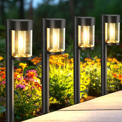 Mancra Solar Lights Outdoor, 10 Pack Glass Metal Solar Pathway Lights Outdoor Waterproof Garden Decor for Outside Yard Patio Lawn Walkway Driveway