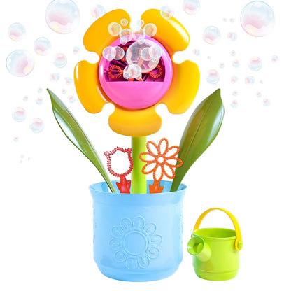 Maxx Bubbles 14" Flower Pot Includes 4oz Bubble Solution, 4 Wands and Watering Can, Botanical Collection, Outdoor Bubble Machine Maker, Great Gift and Decoration for Birthday, Bridal and Shower