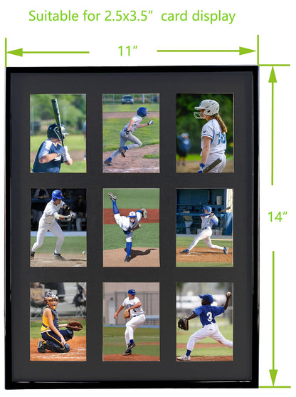 Trading Card Display Frame for 9 Standard Cards, 2 Pack, UV Protection, Black Pasted Double Mats, Sports Card Collector Wall Display, Holder for Baseball Basketball Football Hockey Standard Cards
