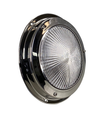 Pactrade Marine Dome Light 12V - 4-Inch Lens, Cool White LED | Stainless Steel Boat Light with Built-In Rocker Switch, Surface Mount | RV, Trailer, Boat Interior Lights, Marine Lights