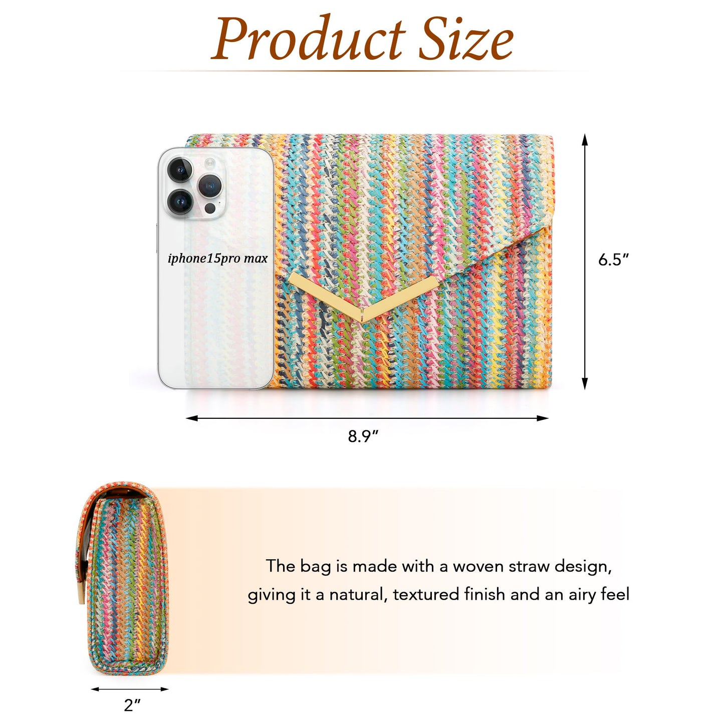 KKXIU Women Straw Envelope Clutch - Woven Handbags for Wedding Party Beach Summer, Purses for Women with Detachable Chain Shoulder Strap