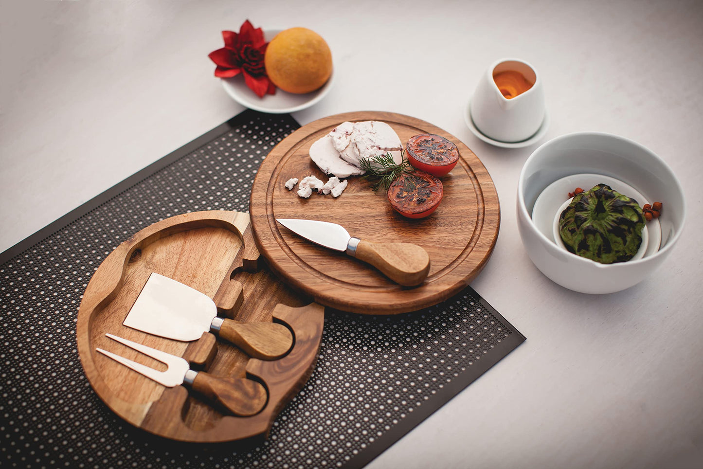PICNIC TIME Disney Nightmare Before Christmas Jack Skellington Acacia Brie Cheese Board & Knife Set, Charcuterie Board with Swivel Tool Drawer, Unique Disney Gift for Entertaining, (Acacia Wood)