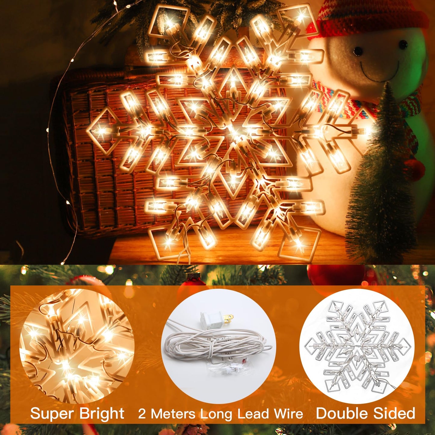 15-Inch Christmas Snowflake Light - Merry Holiday Decoration, Window Silhouette, Double Side Sign Lamp for Indoor Wall Door Glass