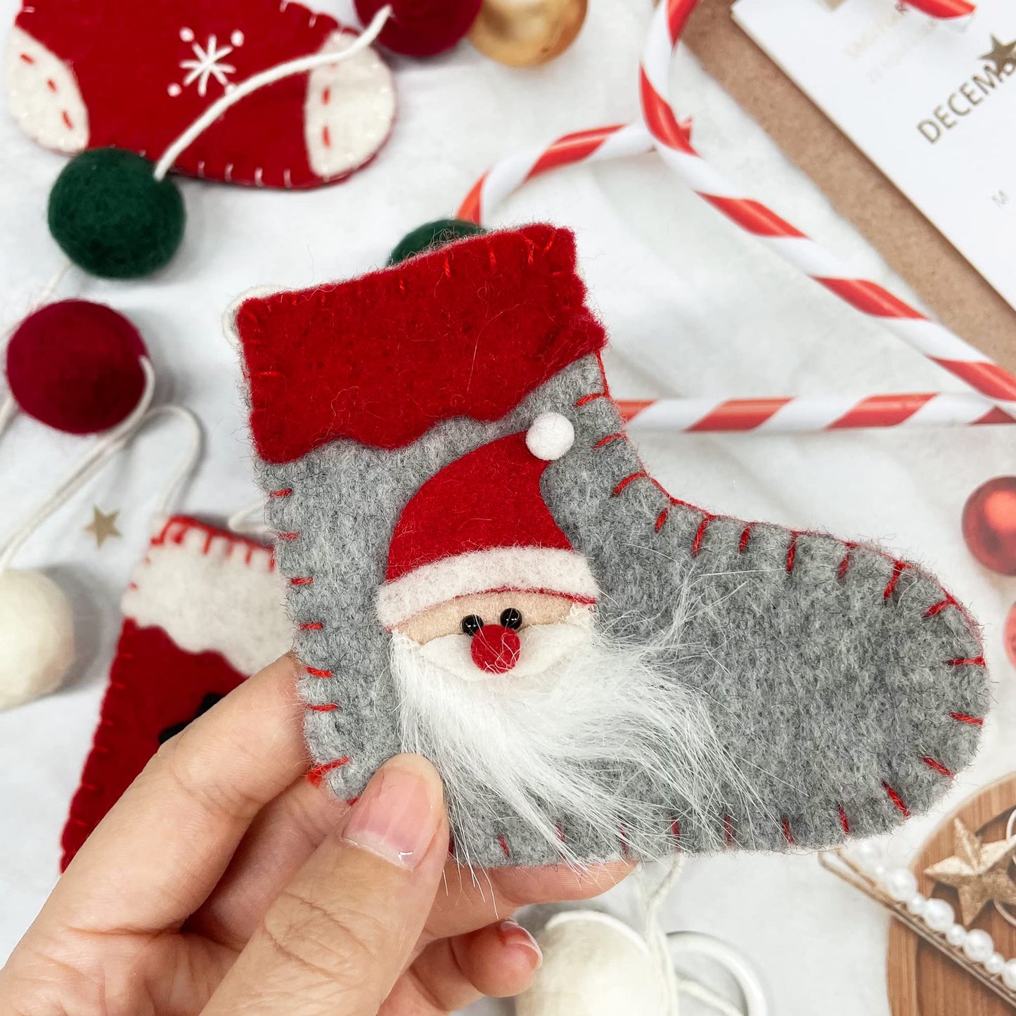 Wool Felt Christmas Decorations Clearance Garland Christmas Stockings Boots Banner Red Green White Felt Balls Pom Pom Garland Bunting for Xmas Tree Wall Home Fireplace Windows Party Decor Supplies