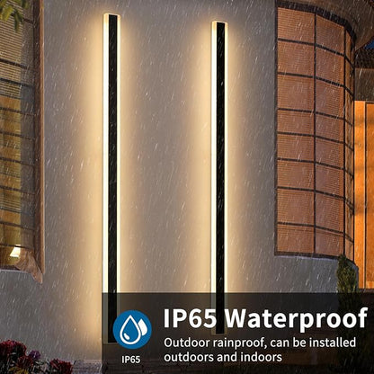 2 Pack Modern Outdoor Wall Light, 71inch LED Long Linear Wall Sconce Dimmable 3000K-6000K, IP65 Waterproof, Exterior Wall Mount Lighting for House, Porch, Patio, Yard, Garage with Remote Control