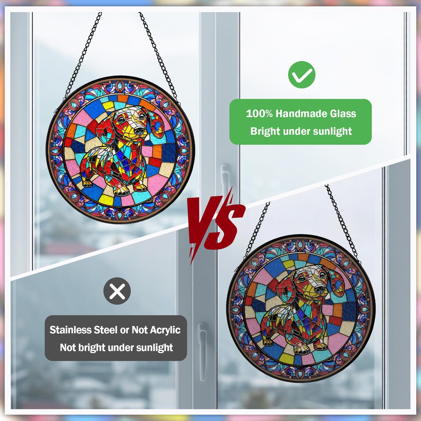 Dog Stained Glass Window Hanging, Suncatcher for Window Hanging, Sun Catchers Indoor Windows Wall Art for Mom Grandma, Gifts for Dog Lovers, Christmas Decor,for Home Garden Office 7.87