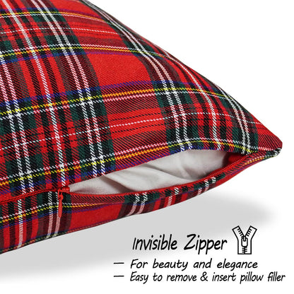 CARRIE HOME Christmas Scottish Tartan Plaid Pillow Covers 18x18 Red and Green Plaid Outdoor Pillows Set of 2 Christmas Decor for Living Room