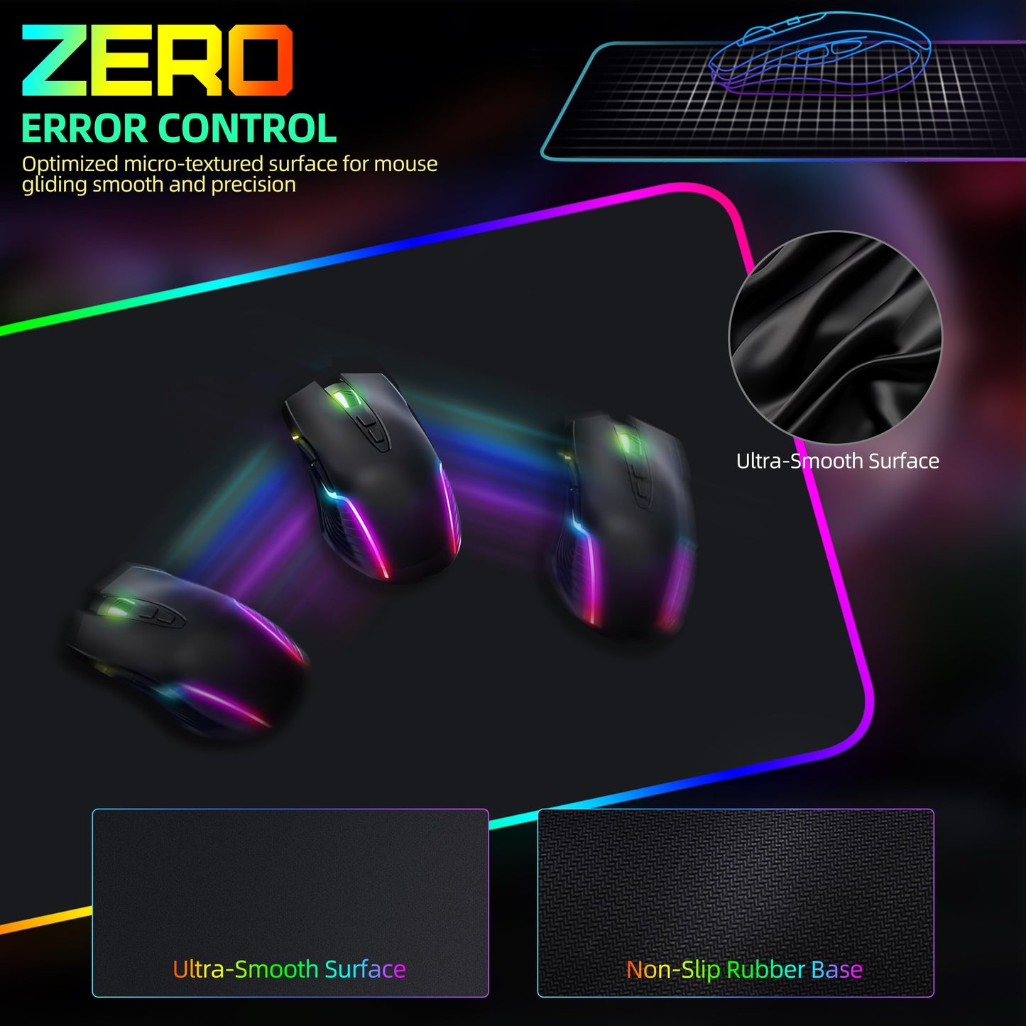 Mouse Pad with Wireless Charging, RGB Gaming Mousepad, Large Desk Mat with Ultra-Smooth Surface, Non-Slip Mouse Mat, Waterproof Computer Keyboard Pad for Gaming, Desk, Office, PC, 800x400x4MM, Black