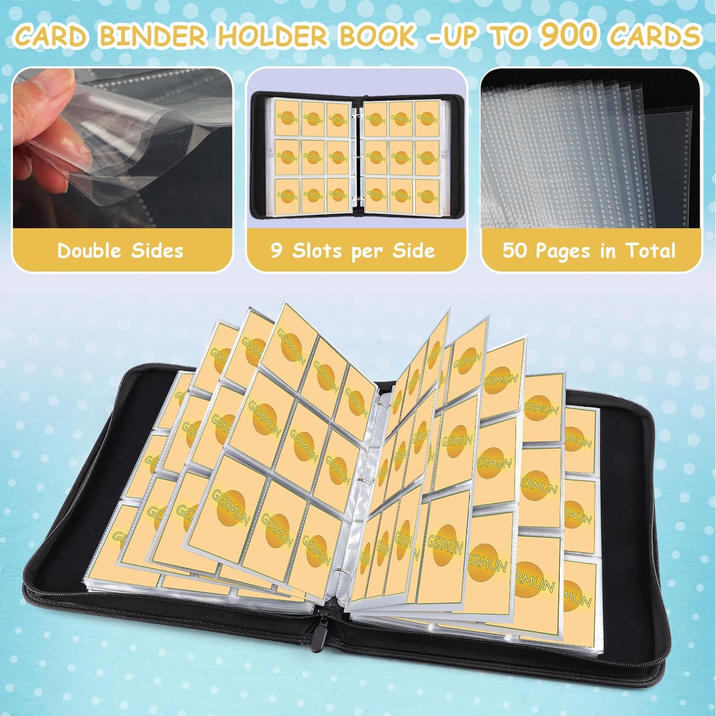 Baseball Card Binder with Sleeves, 900 Pockets Trading Card Binder,9 Pocket Card Binder Holder Album Storage Organizer Case Compatible with Topps Baseball Card and other Trading Cards