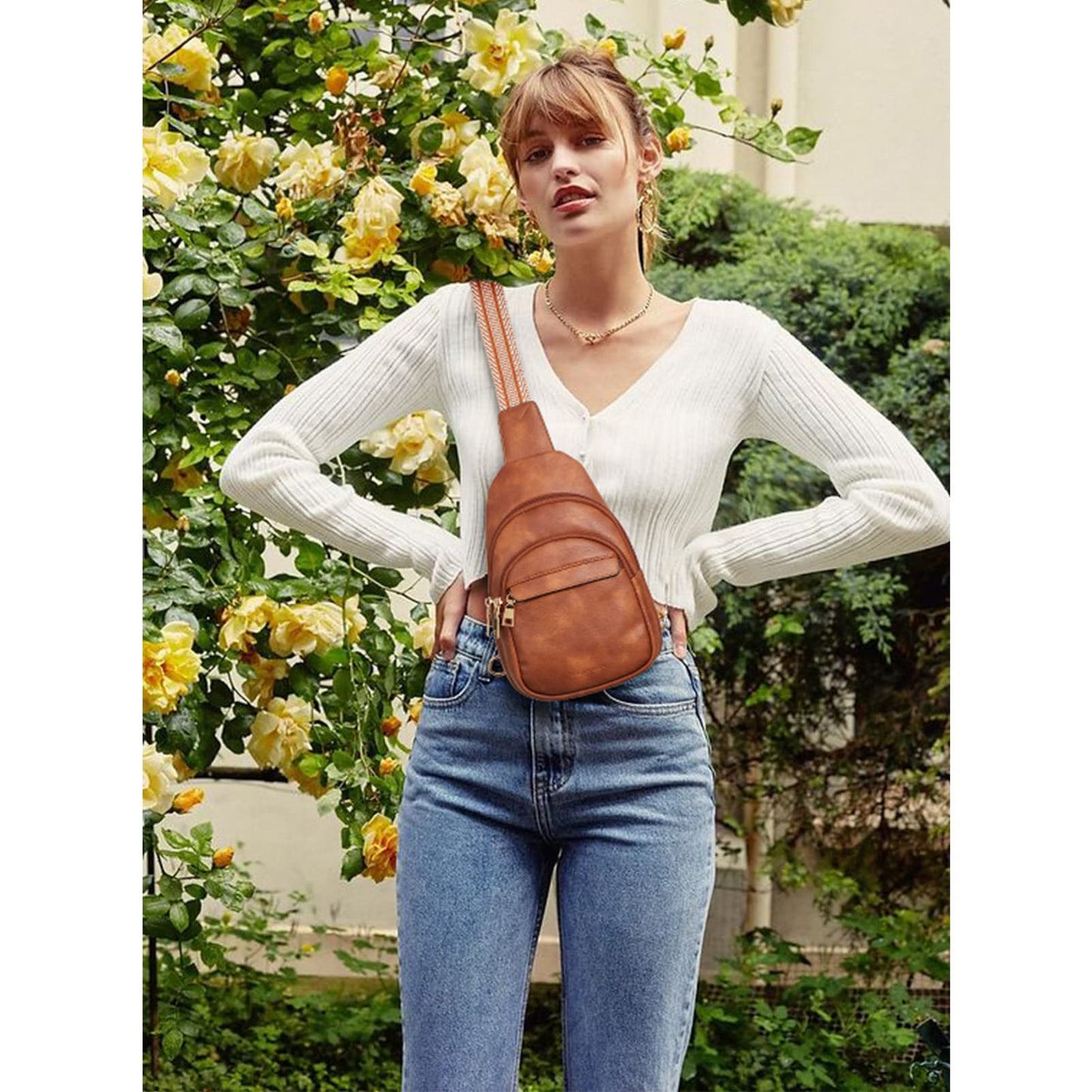 BOSTANTEN Small Sling Bag for Women - Leather Crossbody Fanny Pack for Travel, Brown