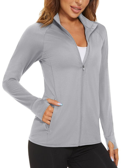 MAGCOMSEN Lightweight Jacket for Women UV Protection Long Sleeve Shirts Quick Dry Running Hiking Shirts Light Grey M