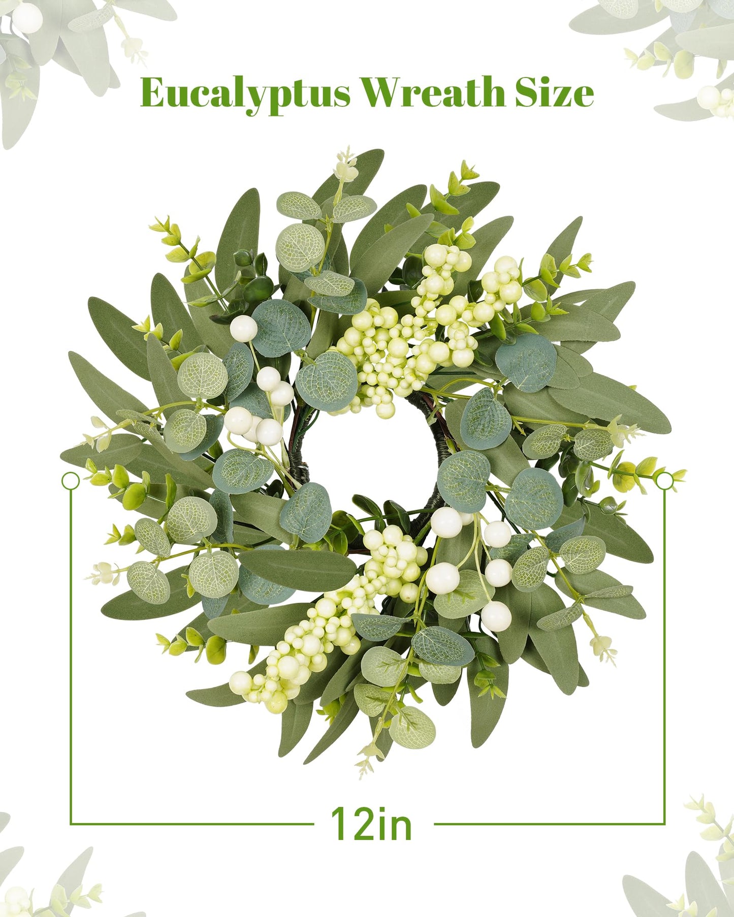 DDHS 2 Packs Small Eucalyptus Wreaths, 12 Inch Artificial Mini Green Wreath with Berries, Small Boxwood Leaves Wreaths for Indoor Outdoor Hanging Farmhouse Wall Window Wedding Decor