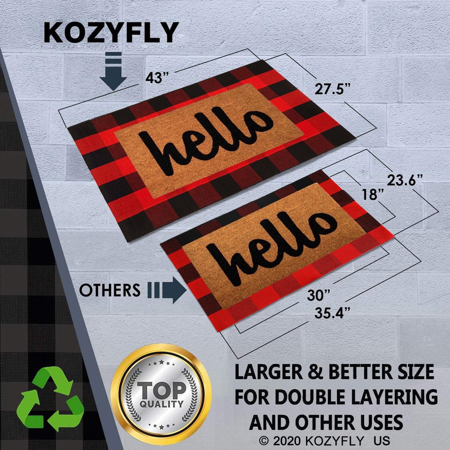 KOZYFLY Buffalo Plaid Rug 27.5x43 Inches Red and Black Checkered Rug Christmas Halloween Fall Door Mat Woven Cotton Washable Area Rugs Door Mat Outdoor Entrance for Front Porch Entryway
