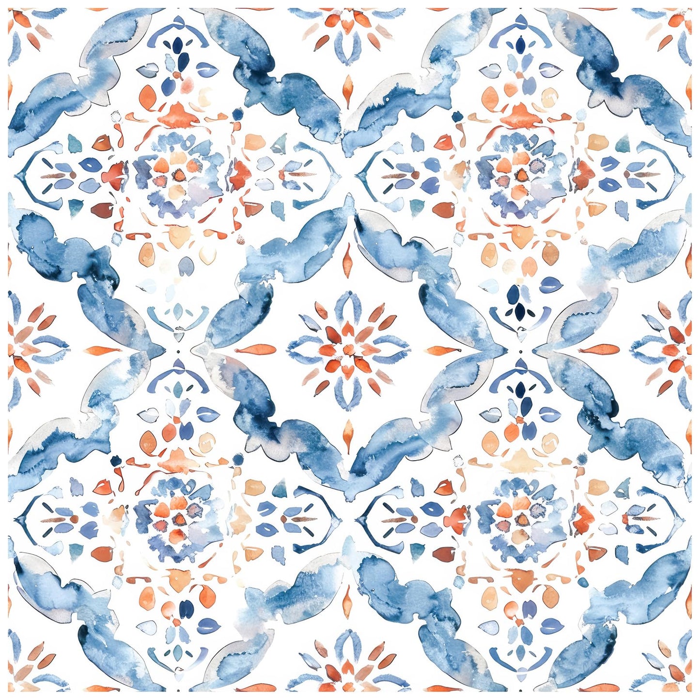 HAOKHOME Geometric Peel and Stick Wallpaper Tile Blue/White/Red Floral Damask Removable Wall Paper Modern Home Decor for Kitchen Backsplash 17.3in x 118in