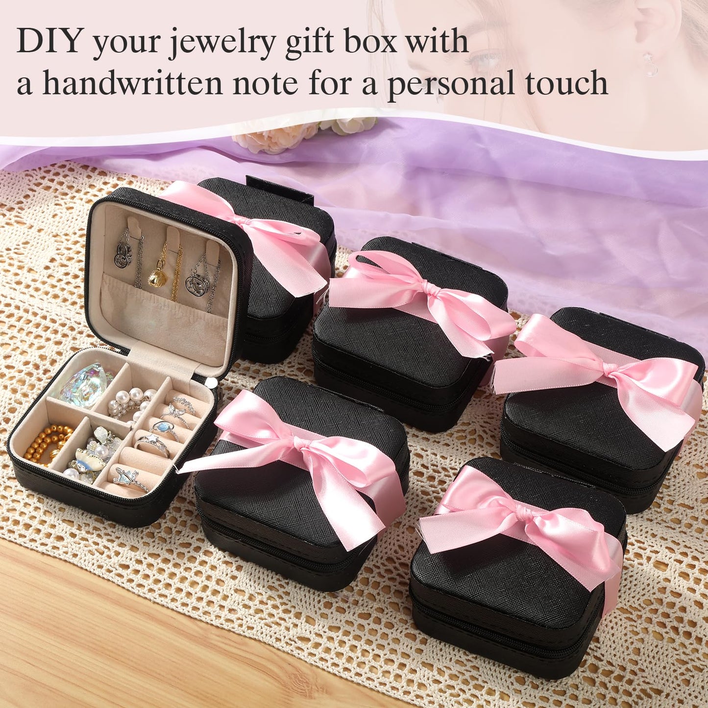 VZZNN 18 Pack Travel Jewelry Case, Small Travel Jewelry Organizer Box with Mirror, PU Leather Mini Jewelry Storage Holder for Rings Earrings Necklaces, Bridesmaid Gifts for Women Girls – Black