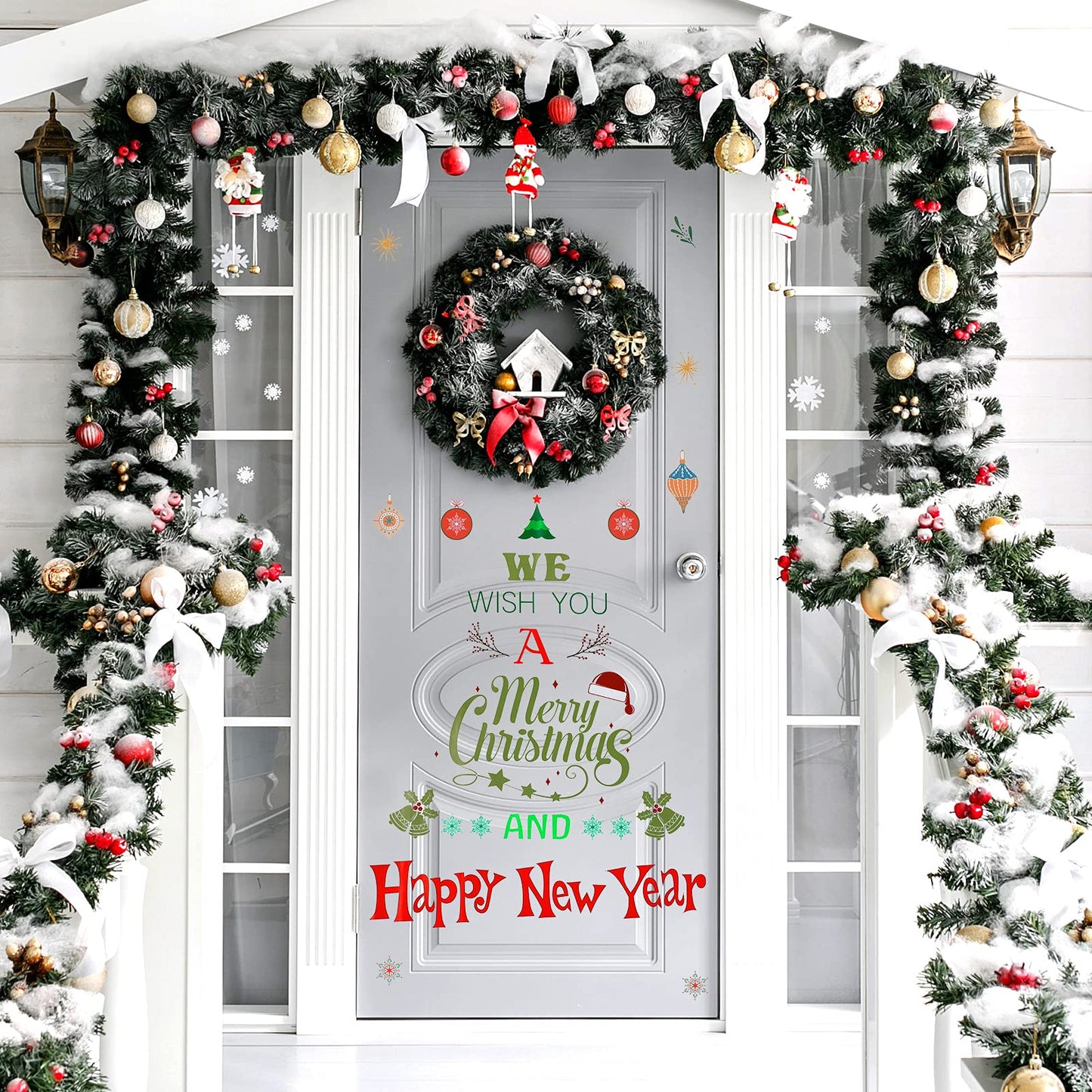 Large Christmas Wall Decals Stickers - Believe Quotes Decals, Tree Door Stickers Merry Christmas Wall Decorations Xmas Bathroom Fireplace Decor for Party Window Supplies - Removable