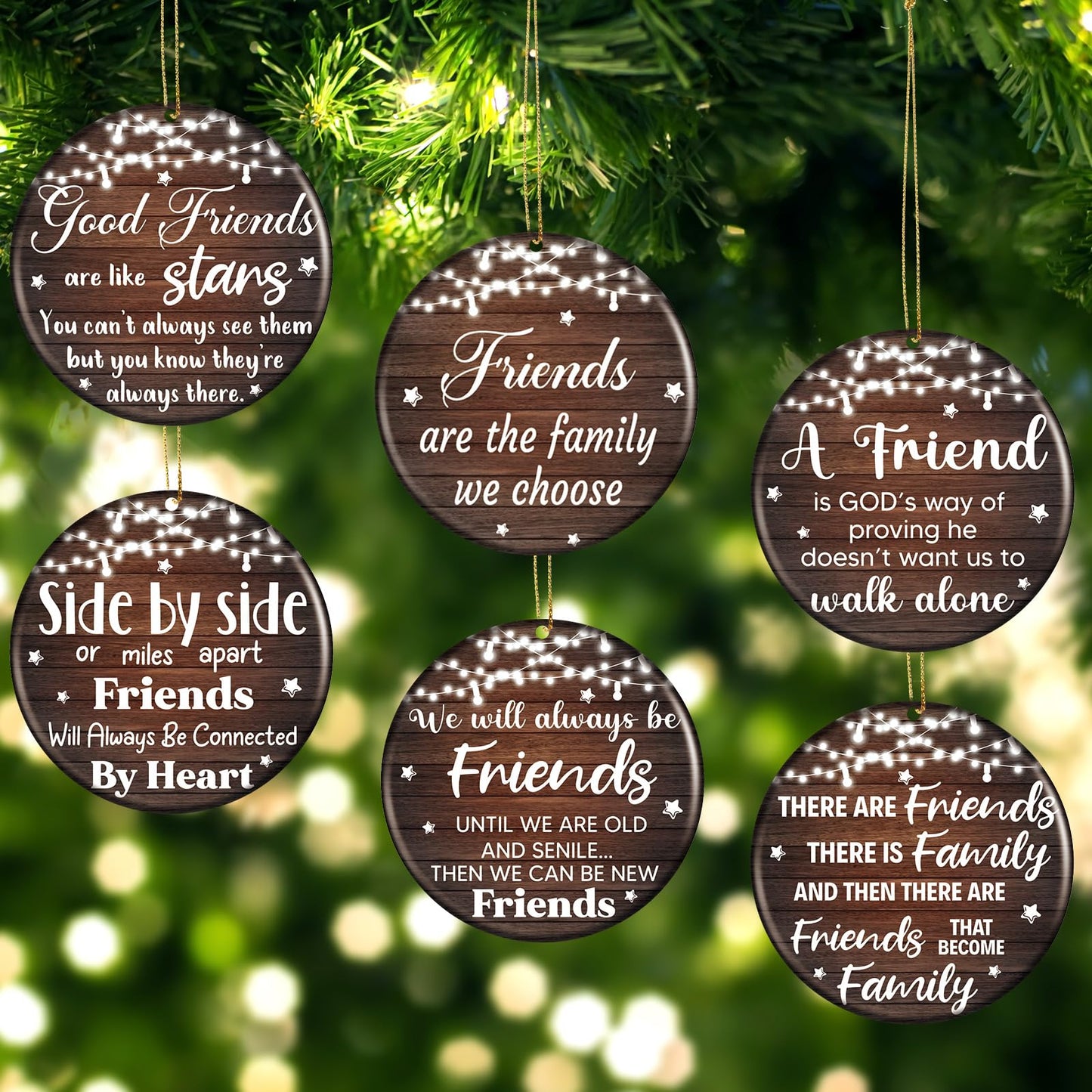 Youyole 6 Pcs Valentines Friendship Ornaments Ceramic Galentine's Day Ornament Decorative for Women Friend Hanging Ornaments Birthday Gift with Black Flannel Bag(Round)