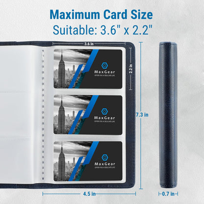 MaxGear Business Card Organizer Book, Holds 240 Cards, Portable PU Leather Business Card Holder with Clear Sleeves, Professional Card Binder for Office, Meetings, Networking, Blue