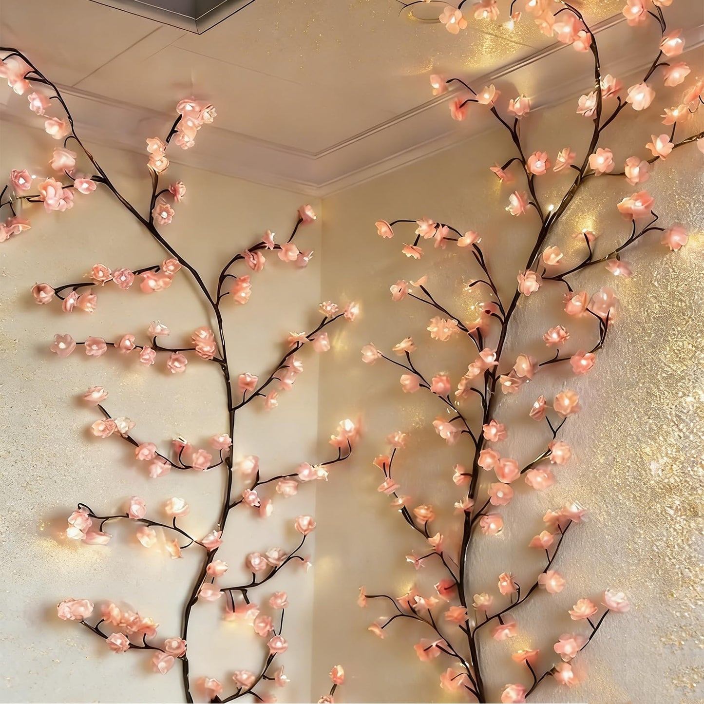 Cherry Tree Branch Lights USB Powered Blossom Branch Decoration Night Lights for Wall,Cherry Enchanted Willow Vine Lights for Bedroom Wall Doors Windows Wedding Christmas Holiday (42 inch (48 Lamps))