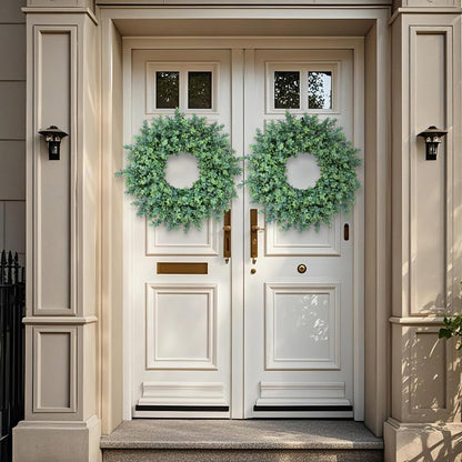 26" Artificial Boxwood Wreath Fake Plant for Front Door Decor(Green)