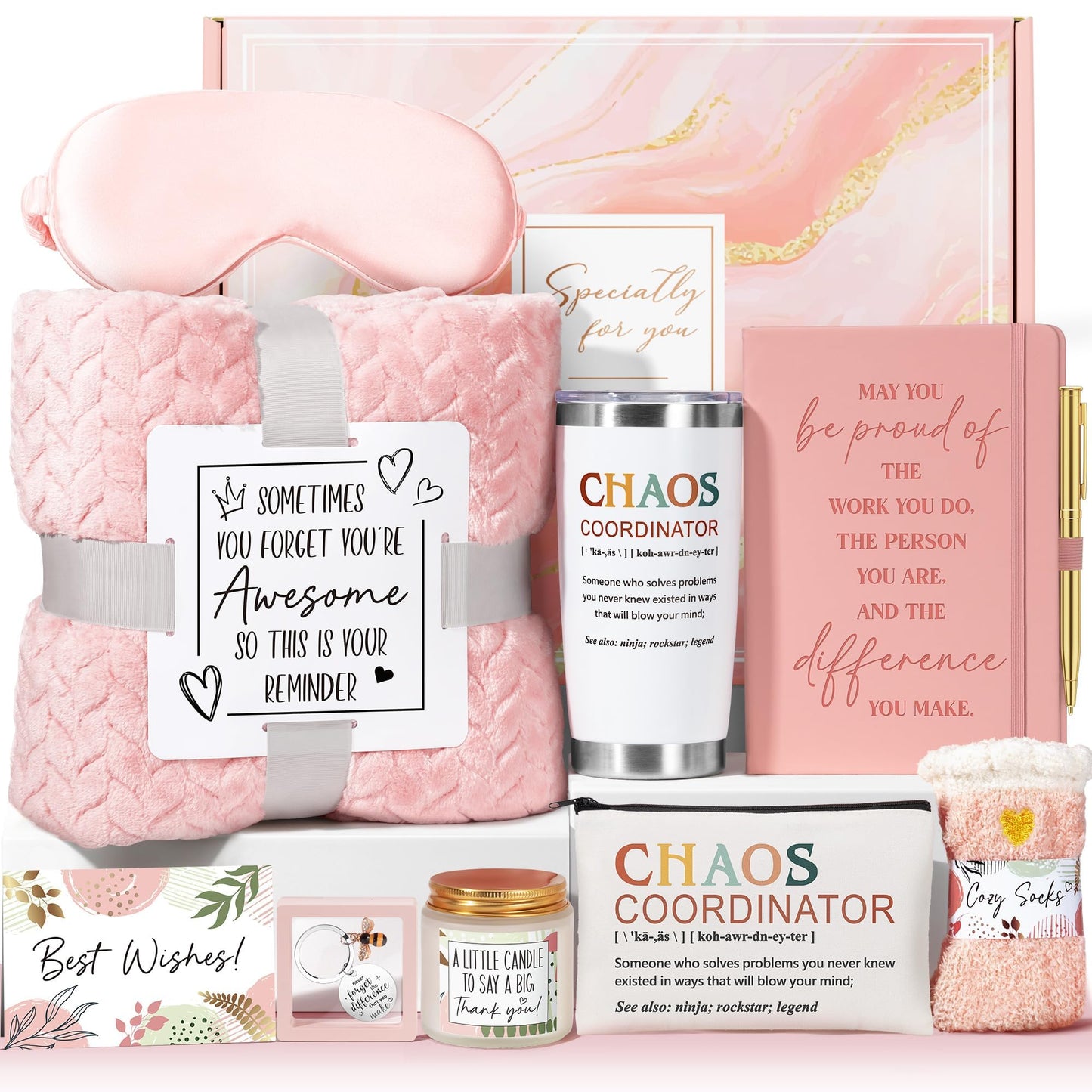 Thank You Gifts for Women, Administrative Professional Day Gifts, Chaos Coordinator Gifts for Coworker Teacher Employee Appreciation Gifts for Nurse Manager Boss Lady, Office Birthday Gifts w/ Blanket