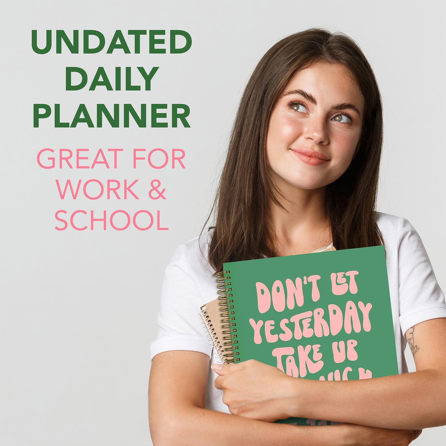 Undated Daily Planner Notebook 7.75x10, Cute Planner Notebook, Pink Green To Do List Notebook, Large Hardcover Spiral Schedule Notebook Planner, Inspirational Quote Planner Students Girls Teens