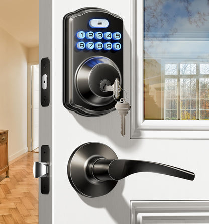 Veise Keyless Entry Door Lock with 2 Lever Handles - Electronic Keypad Deadbolt, Easy Installation Digital Smart Front Door Lock Set, Oil Rubbed Bronze