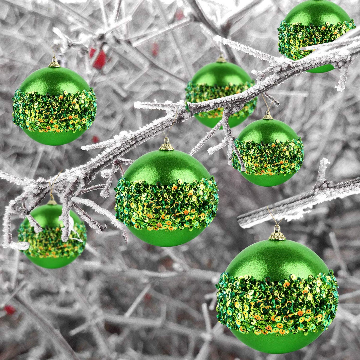 ZHANYIGY 4pc Green Christmas Ball Ornaments, 4pc Set Red Shatterproof Christmas Decorations Tree Balls for Xmas Trees Wedding Party Holiday Decorations
