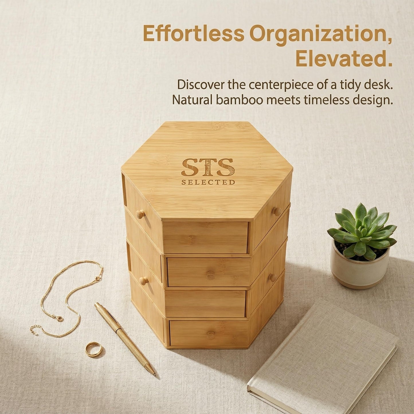 360° Rotatable Bamboo Desktop Organizer, Large Capacity Cosmetic & Jewelry Storage for Makeup Serum, Diamond, Easy Setup No Assembly (9)