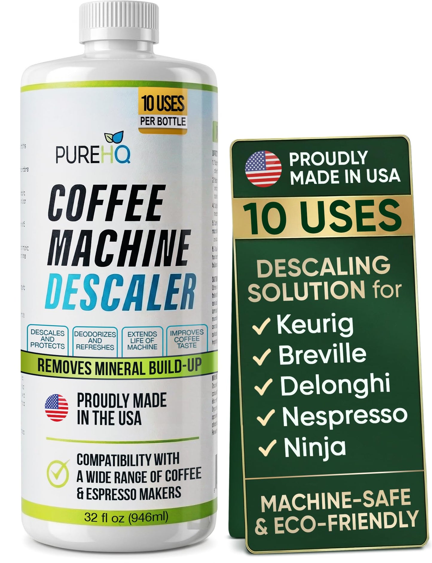 Coffee Machine Descaler - 10 Uses - Keurig Descaling Solution - Universal Descaler for Keurig, Nespresso, Delonghi, Breville, Ninja and All Single Use Coffee and Espresso Machines - Made in USA