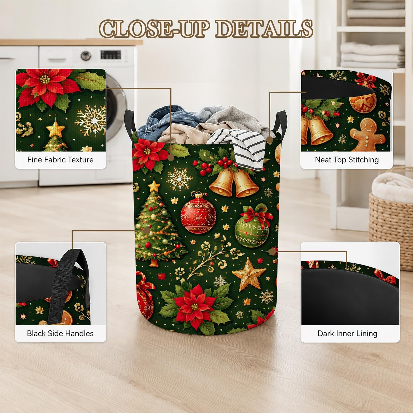 Christmas Tree Laundry Basket, Foldable Oxford Cloth Candy Gingerbread Man Laundry Hamper with Handles, Tote Bag Clothes Storage Bucket for Laundry Room/Bathroom/Bedroom/Dormitories 20.8"x16"