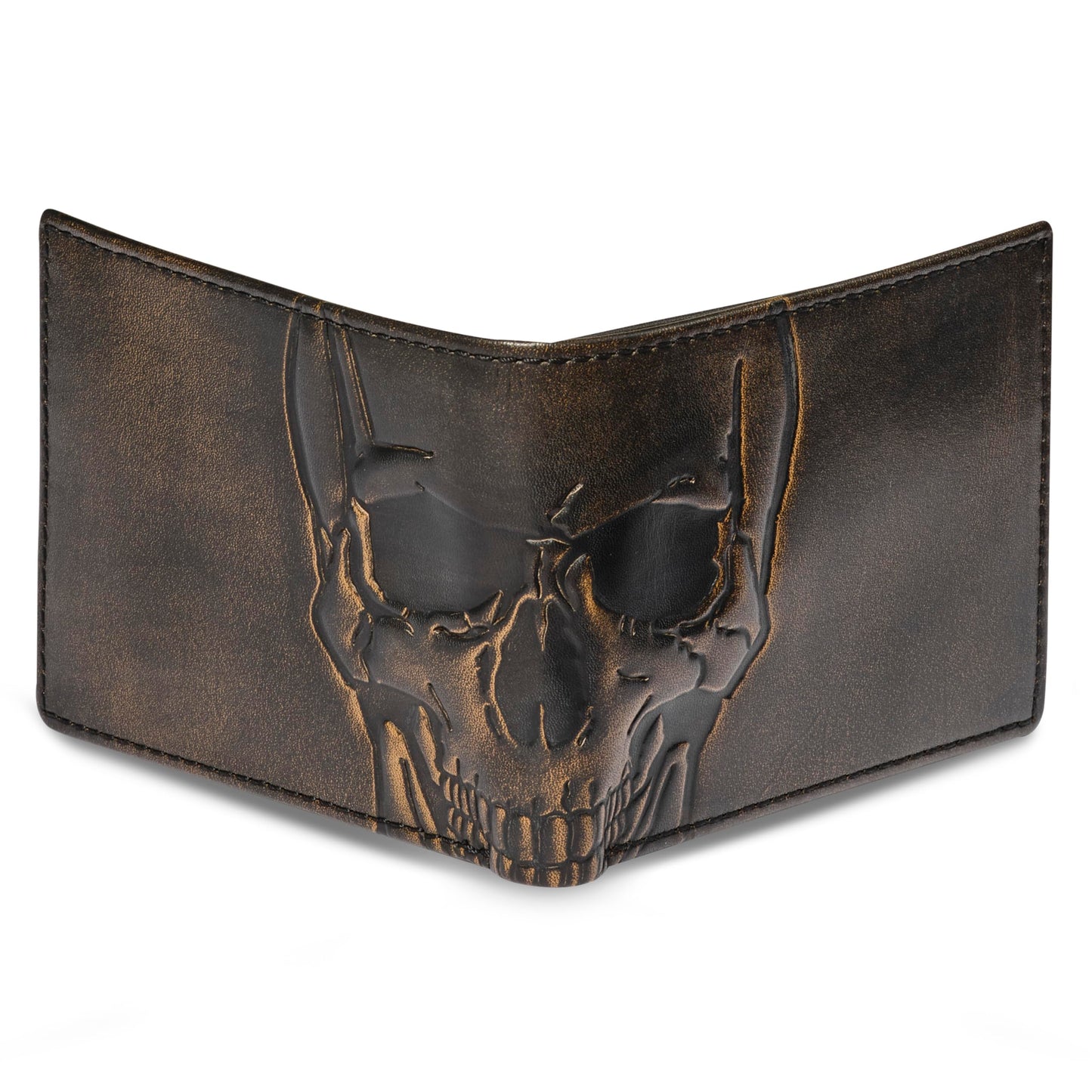 House of Jack Co. Skull Double ID Bifold Wallet for Men, Full Grain Leather Bifold Wallet, 2 ID Windows, 10 Card Slots, Skull Wallet, Black