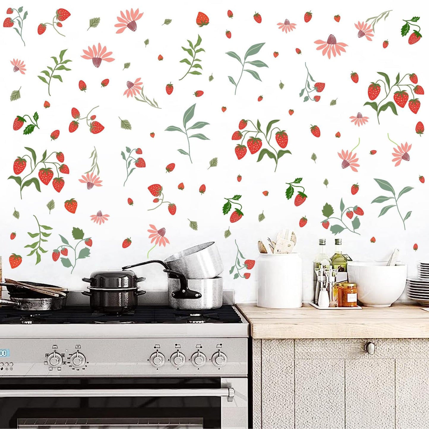 Strawberry Wall Decals Berry Fruit Wall Stickers Floral Leaf Fruits Leaves Stickers Cute Strawberries Wall Sticker Removable Berries Strawberry Decals for Nursery Girls Room Bedroom Decor