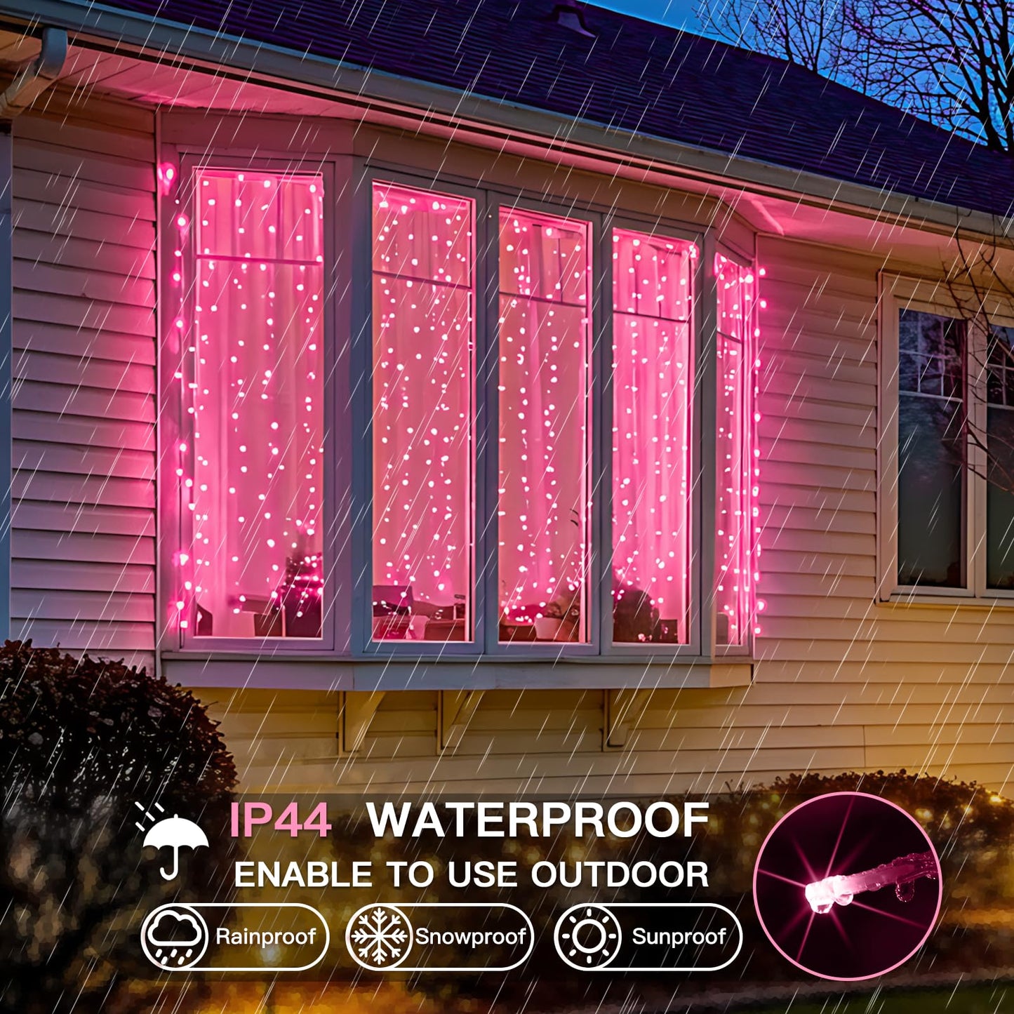 suddus Curtain Lights for Bedroom, 300 Led 9.8ft x 9.8ft Hanging String Lights Outdoor, Fairy Curtain Lights for Backdrop, Window, Wall, Wedding, Party,Birthday Decoration,Pink