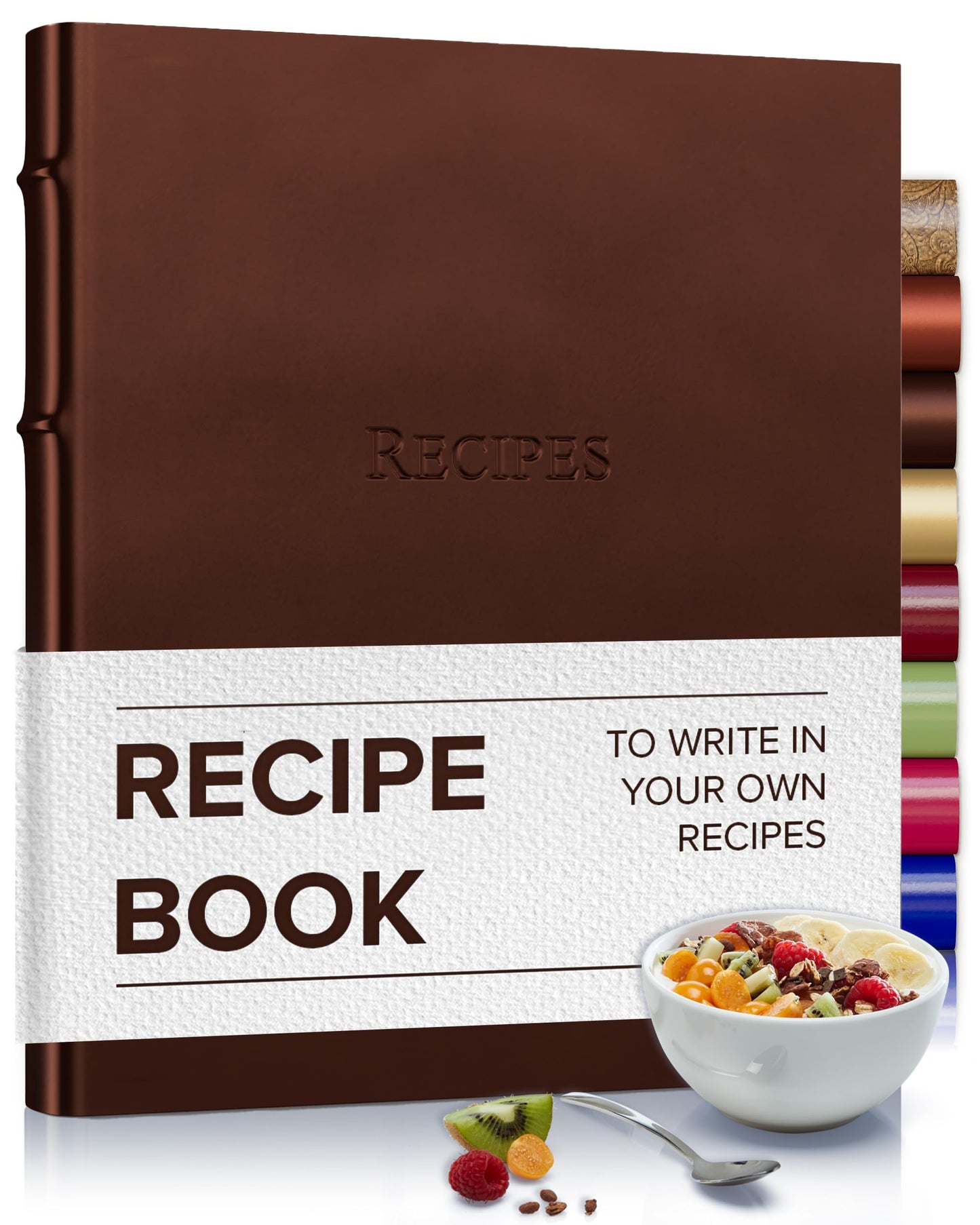 Gallery Leather Recipe book to write in your own recipes - 3 Ring Recipe Binder With Plastic Sleeves, Blank, 25 Pocket Pages and Ivory Cards, Fillable - Freeport Metallic Bronze - 9.25 x 8 "