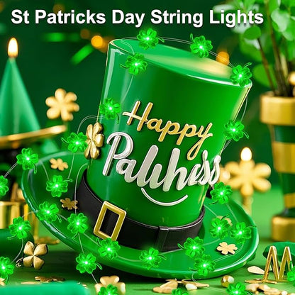 Aogist St. Patrick 's Day Decorations Clover String Lights, 16 ft 50 LED Green Shamrock Fairy Light for Saint Patrick’s Day Decor, Lucky Irish Decals Party Ornaments, Irish Party Supplies (2 Pack)