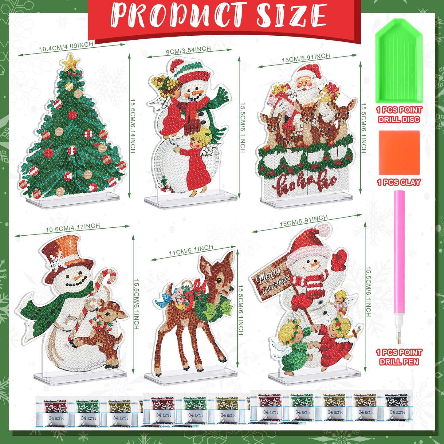 Moucuny 6 Pcs Christmas Diamond Painting Desktop Ornament Art Sign Set Diamond Painting Kits Christmas Tree Snowman Tabletop Rhinestone Signs DIY Kits Gift for Adults Acrylic Paint Xmas Decoration
