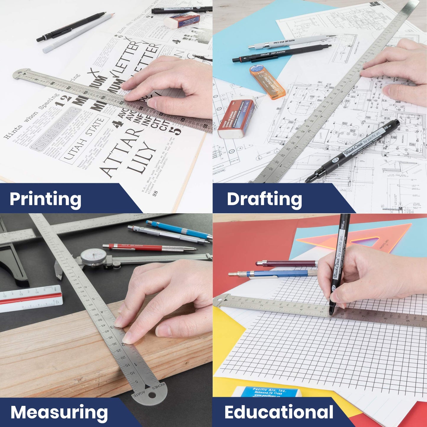 Pacific Arc 18 inch Pica Pole Metal Ruler, with Pica, Points, Inches, and Agate Measurements, Stainless Steel Ruler for Drafting
