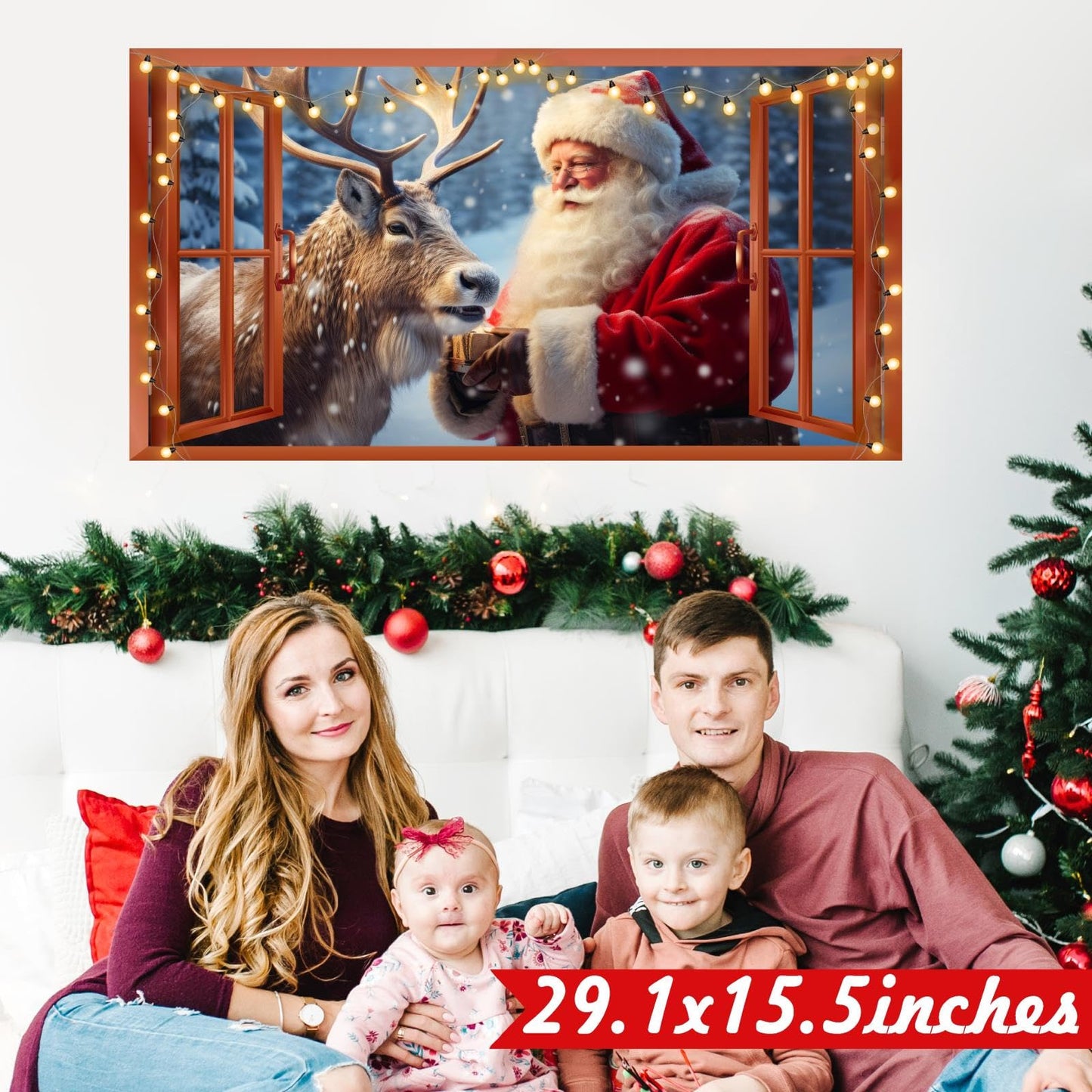 Merry Christmas Wall Decals Removable Santa Claus Reindeer Art Murals for Christmas Home Indoor Outdoor Decoration Fake Window Winter Wall Decal Xmas Vinyl Sticker for Farmhouse Holiday Party Supplies