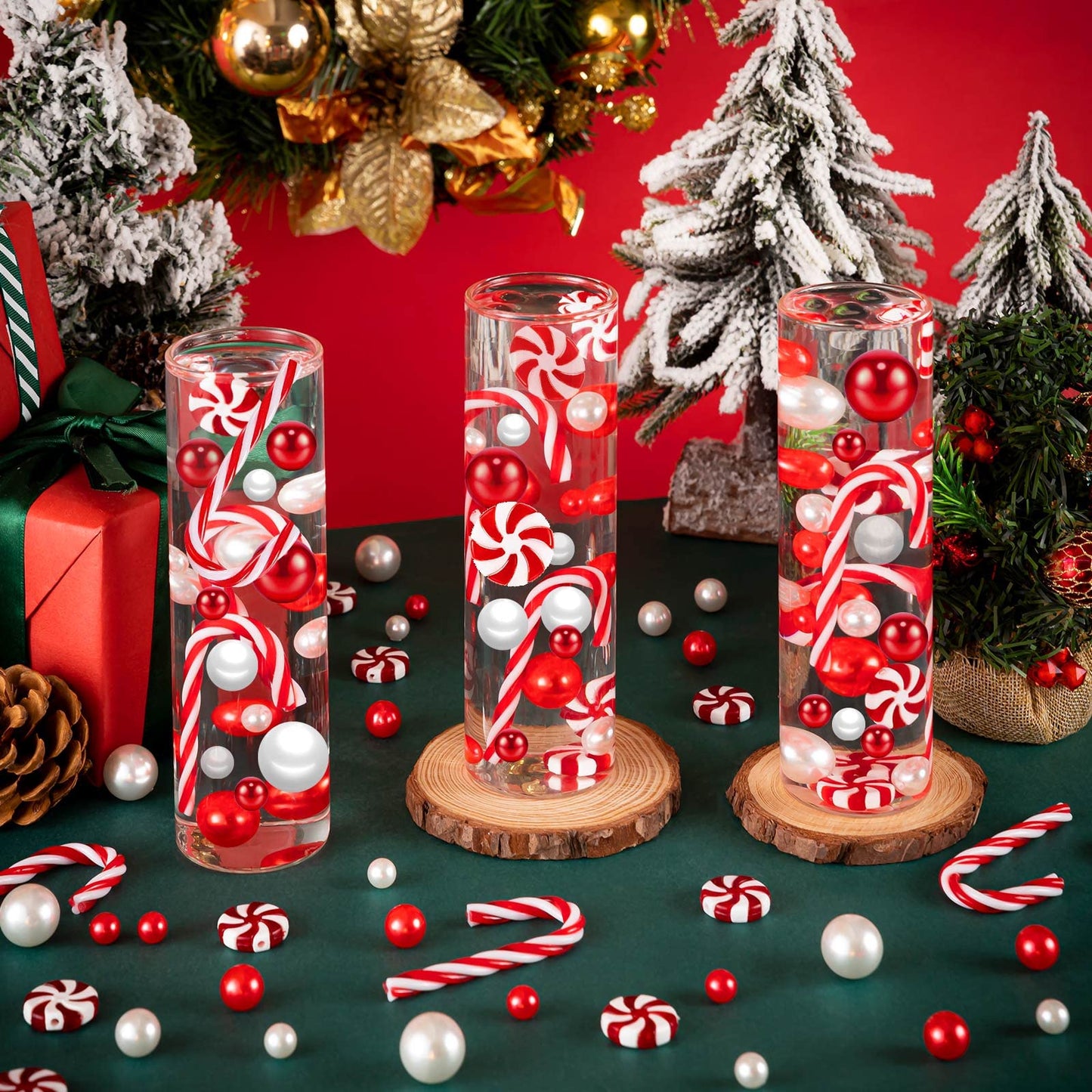 ZHWKMYP 360Pcs Christmas Floating Vase Filler for Centerpieces, Christmas White and Red Candy Cane Vase Fillers for Table Decorations