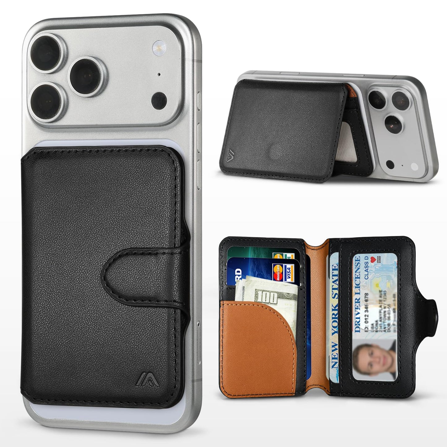 MEFON for MagSafe Wallet, Magnetic Phone Wallet RFID Blocking, Slim 5-8 Card Holder with Cash Slot & Clear ID Window, Minimalist Mag Safe Wallets for iPhone 17/16/15/14/13/12 Series, Midnight Black