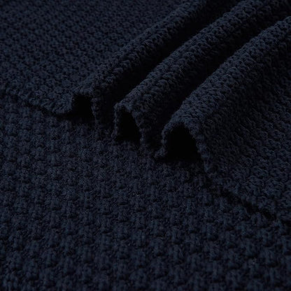 Longhui bedding Dark Navy Blue Knitted Throw Blanket for Couch, Soft, Cozy Machine Washable 100% Cotton Sofa Knit Blankets, Heavy 3.0lb Weight, 51 x 63 Inches, Dark Navy Blue Color.