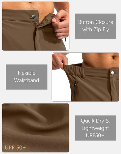 Pudolla Men's Hiking Cargo Shorts 9" Lightweight Outdoor Work Shorts for Men Travel Golf Camping Casual with 5 Zipper Pockets(Brown X-Large)