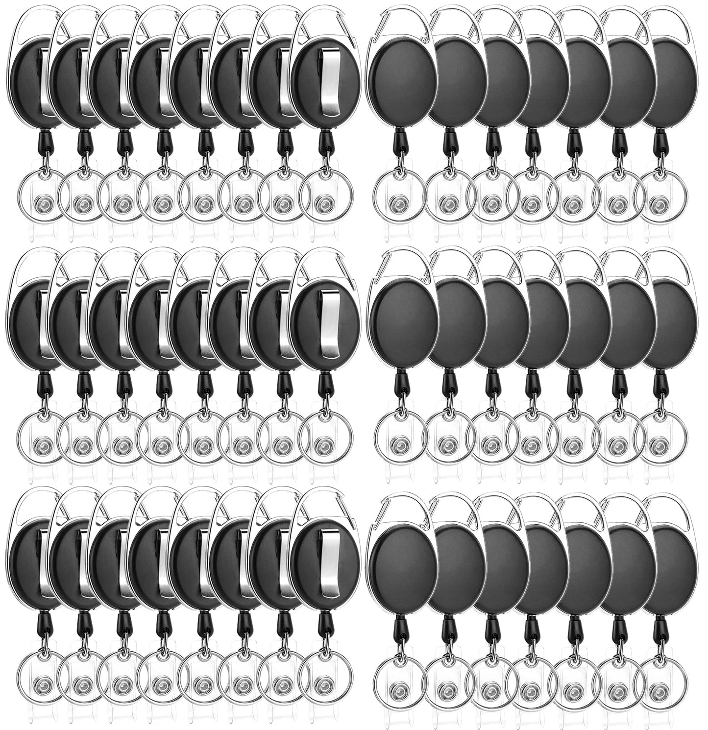 50 Pack Retractable Badge Reel with Carabiner Belt Clip and Key Ring Retractable ID Badge Holders for Office Worker Doctor Nurse