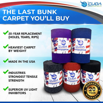 Boat Trailer Bunk Carpet - 36oz Forever Boat Bunk Carpet (9" W x 13'L, Black) - Use on 2x4 Boards, Guides, or Runners