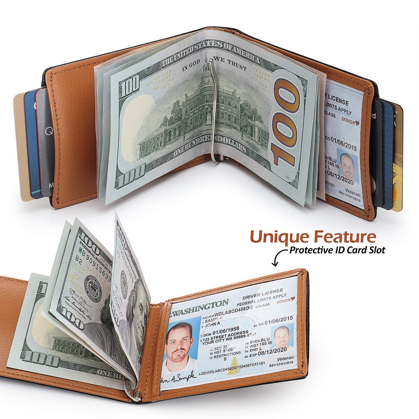 PRIMOXE RFID Wallet for Men – Slim Leather Front Pocket Bifold with Money Clip – Minimalist Texas Brown Wallet, Credit Card Holder, RFID Blocking, Gift Box Included
