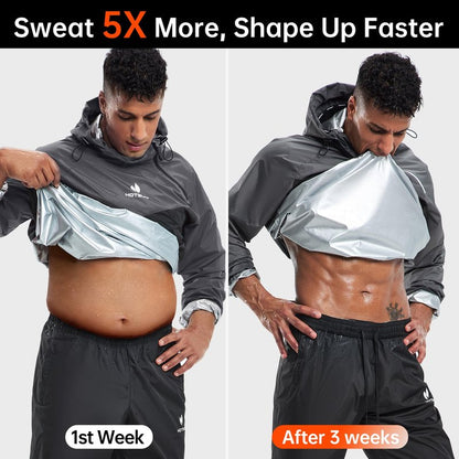 HOTSUIT Sauna Suit for Men Weight Loss Sweat Suits Sauna Jacket Pant Gym Workout, Gray, XXL