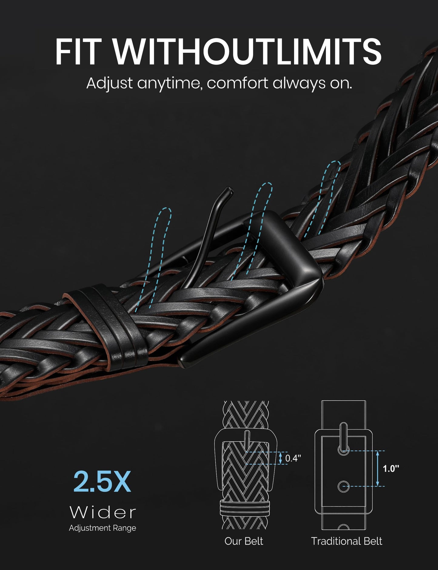 C O E CESCOSI Braided Leather Belt for Men Adjustable Woven Golf Belt for Causal Shorts Pants Jeans 1.4'' Width