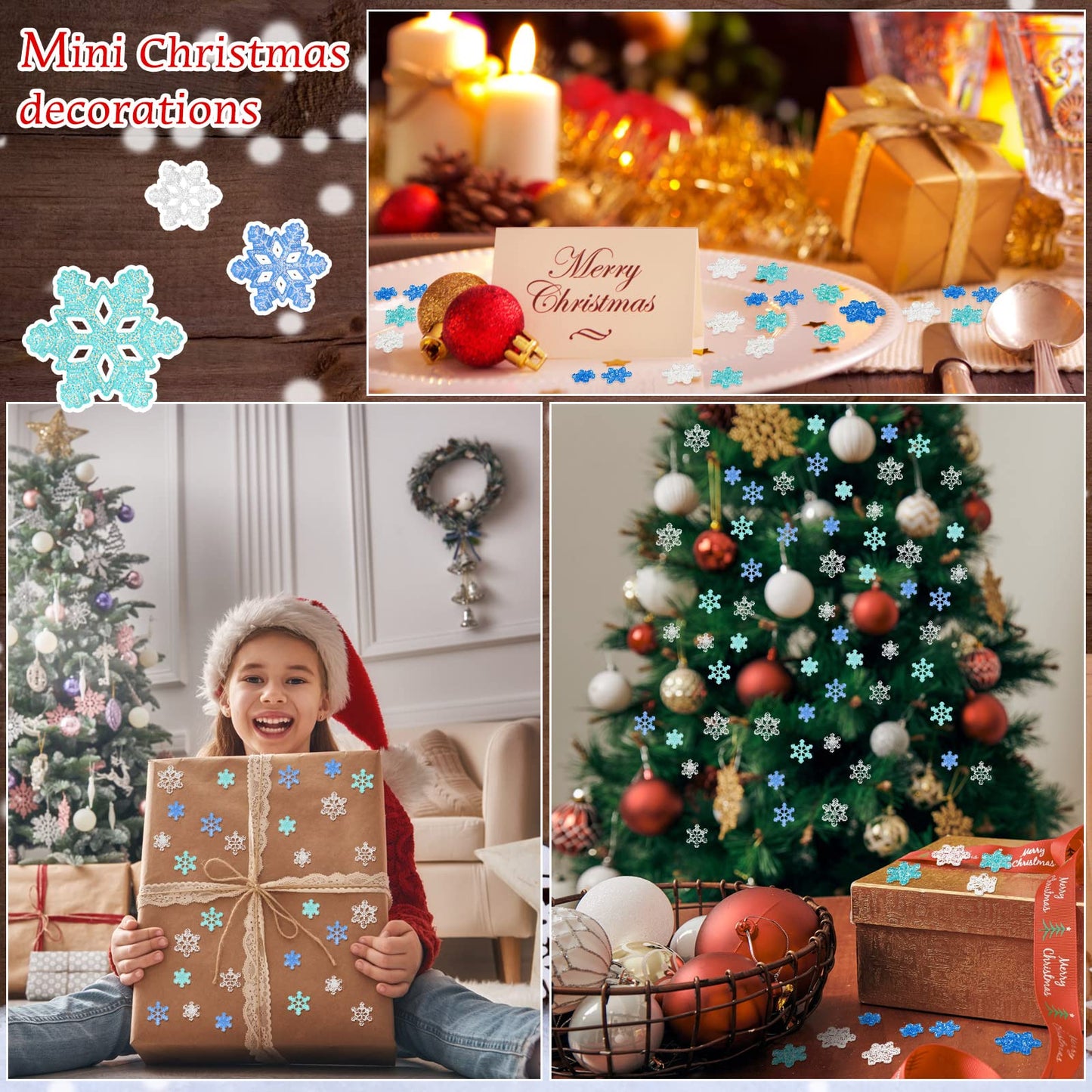 Yookeer 150 Pcs Christmas Mini Resin Snowflakes for Crafts Small Pastel Resin Snowflakes Snow Shaped Christmas Ornaments for DIY Crafts Xmas Tree Home Decor, 3 Sizes(White, Blue, Light Green)